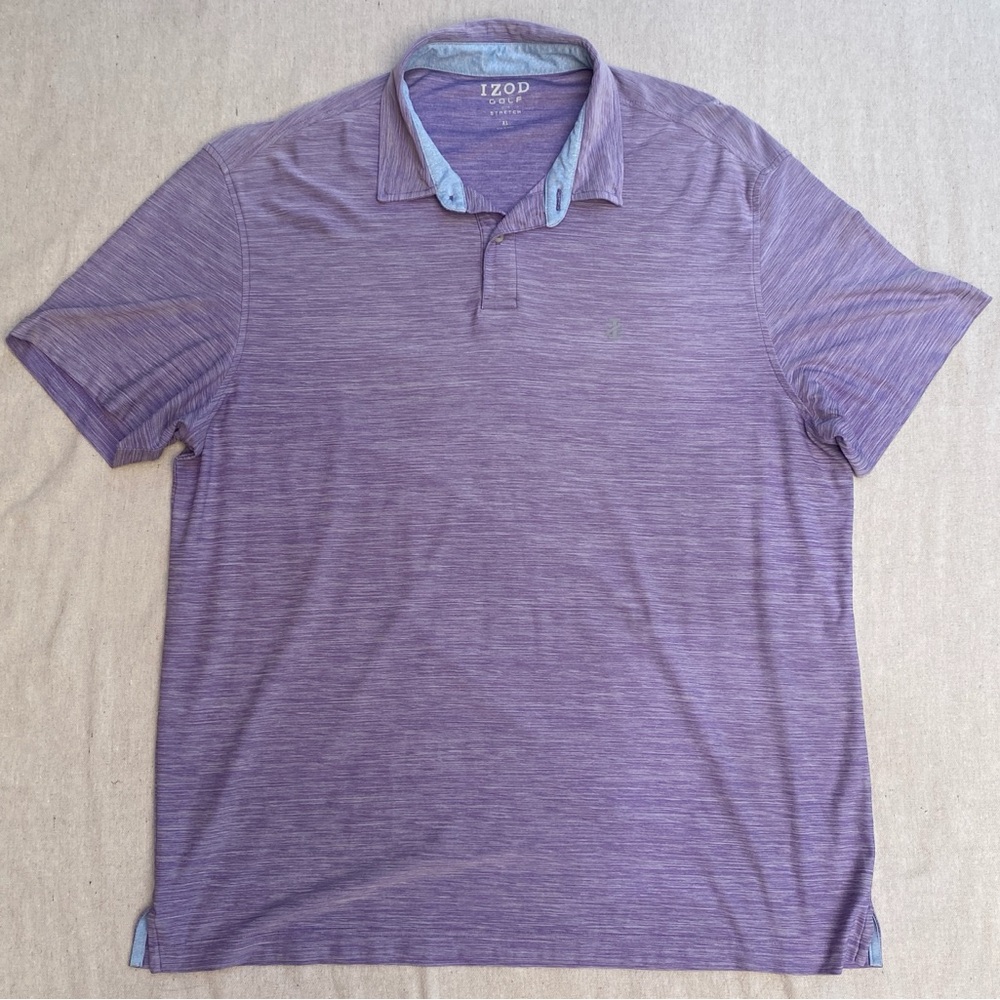 Izod Golf With Stretch 2 Button Neck Short Sleeve Polo Mens Size Large Purple